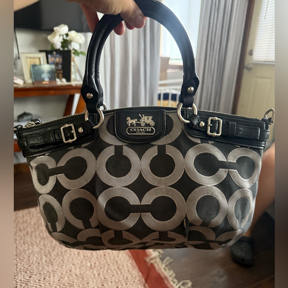 Coach Black and Gray Signature Shoulder Bag